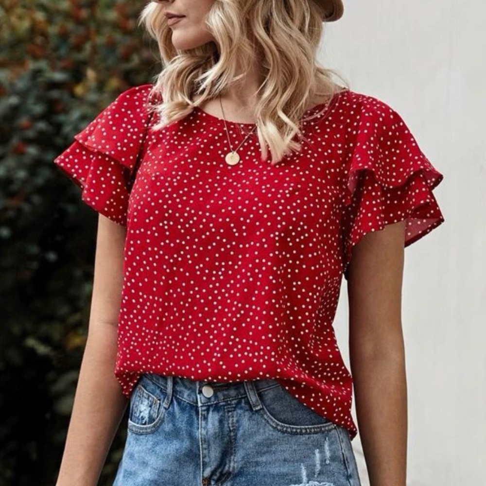 SHEIN Polka Dot Butterfly Sleeve Blouse Red size Small